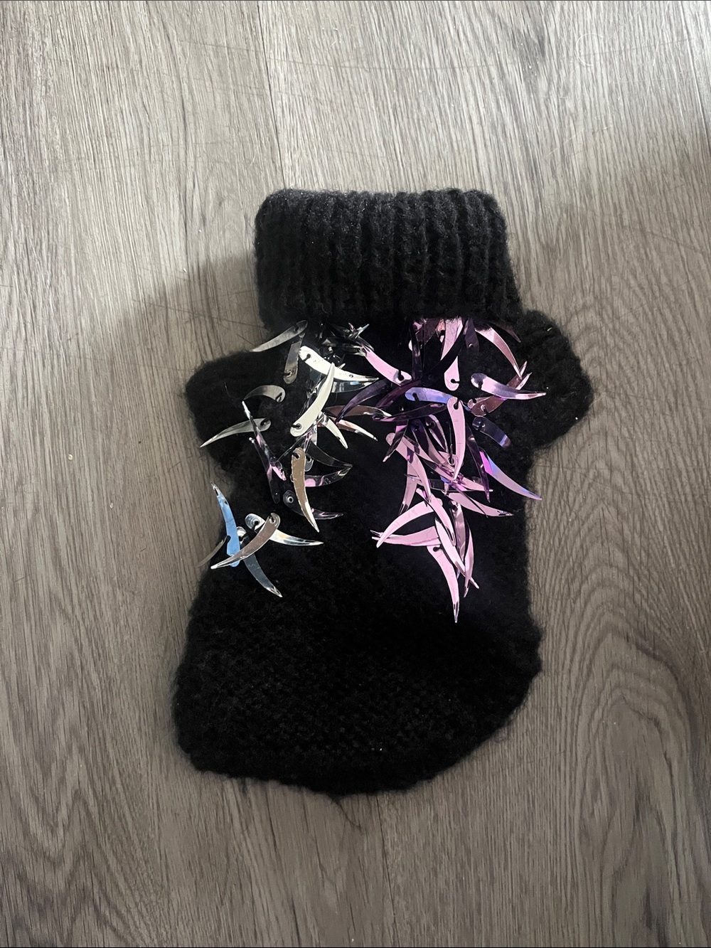 Kids Black Knit Wrist Warmer with Pink & Silver Sequin Accents